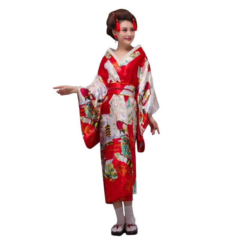 THY COLLECTIBLES Women's Silk Traditional Japanese Kimono Robe/Bathrobe/Party Robe (Red) - Image 5